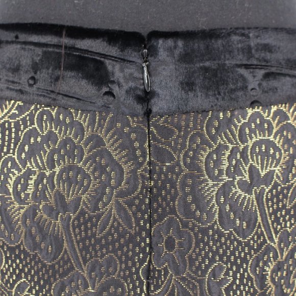 Milly Black Gold Metallic Floral Print Velvet Trim Pencil Mini Skirt 4 Small - Picture 6 of 8